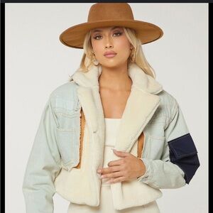 Denim mix media cropped jacket